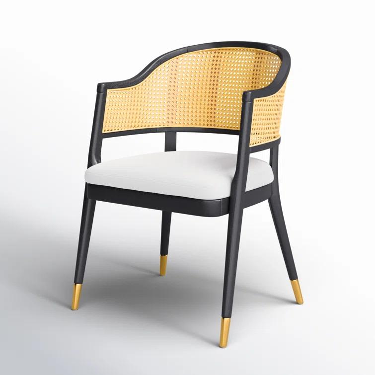 SAFAVIEH Couture Rogue Mid-Century Linen Solid Dining Chair, Black/Natural