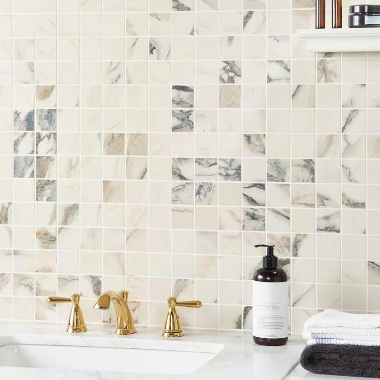 Saroshi Statuario Venato 11.81 in. x 11.81 in. Matte Porcelain Floor and Wall Mosaic Tile (0.96 sq. ft./Each)