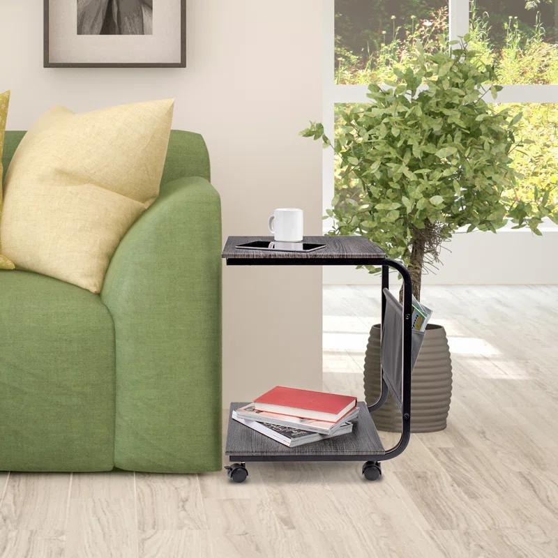 Seville Classics C Shaped End Table TV Tray on Wheels