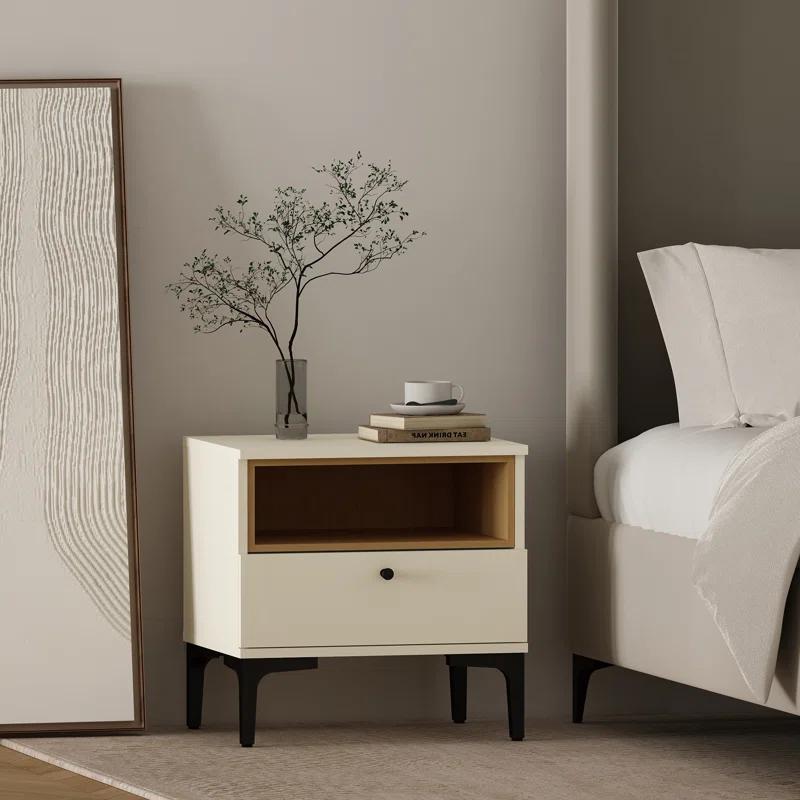 Ivy Bronx Modern Decatur Nightstand with 1 Full Extension Drawer and Metal Legs