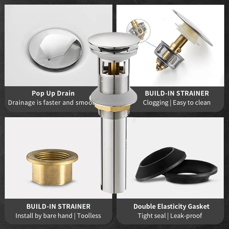 VIBRANTBATH YZJ9009-C-2 Single-Hole Single-handle Bathroom Faucet with Drain Assembly