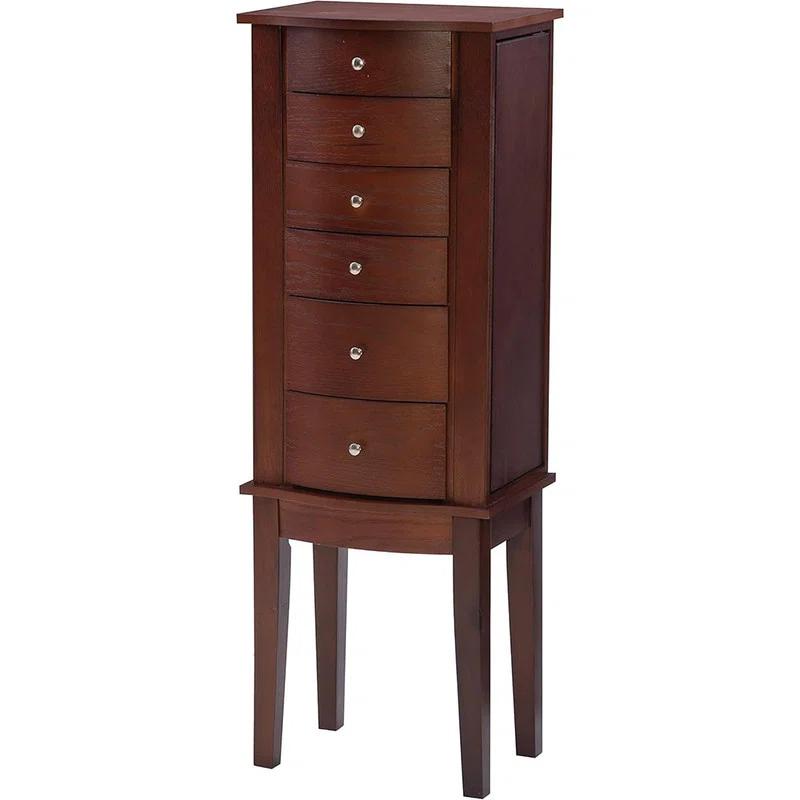 DEBLIT Contemporary Jewelry Armoire with 6 Drawers, Engineered Wood Finish, Merlot