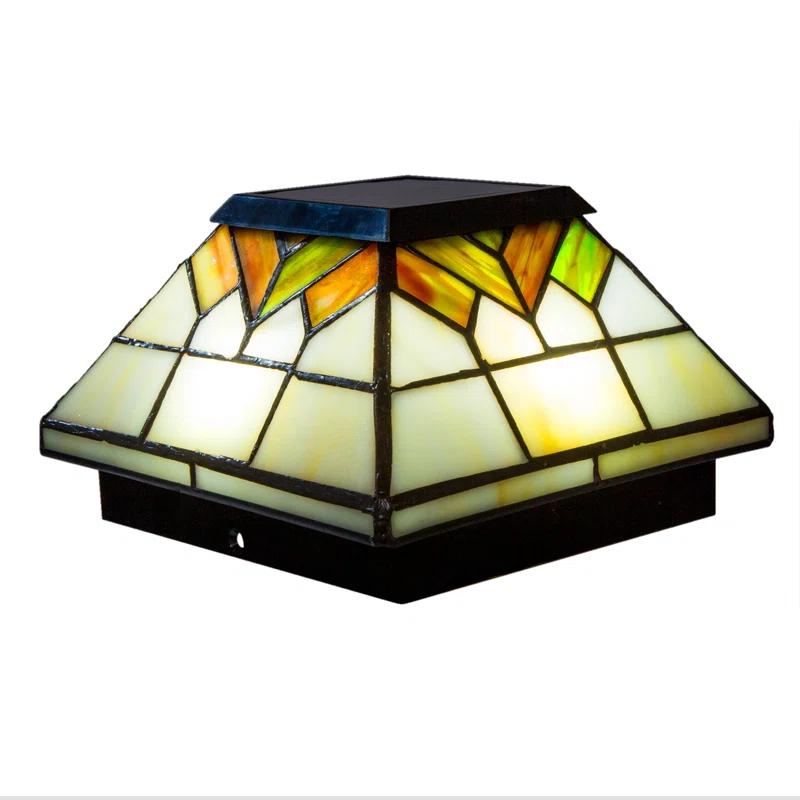 Classy Caps Real Stained Glass Low Voltage Integrated LED Glass Fence Post Cap Light 5 In. X 5 In. with Base Adapter Included