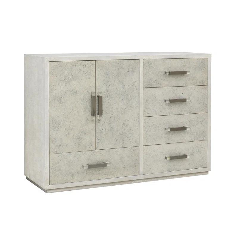 Stone-Textured 5 Drawer Accent Cabinet with Doors