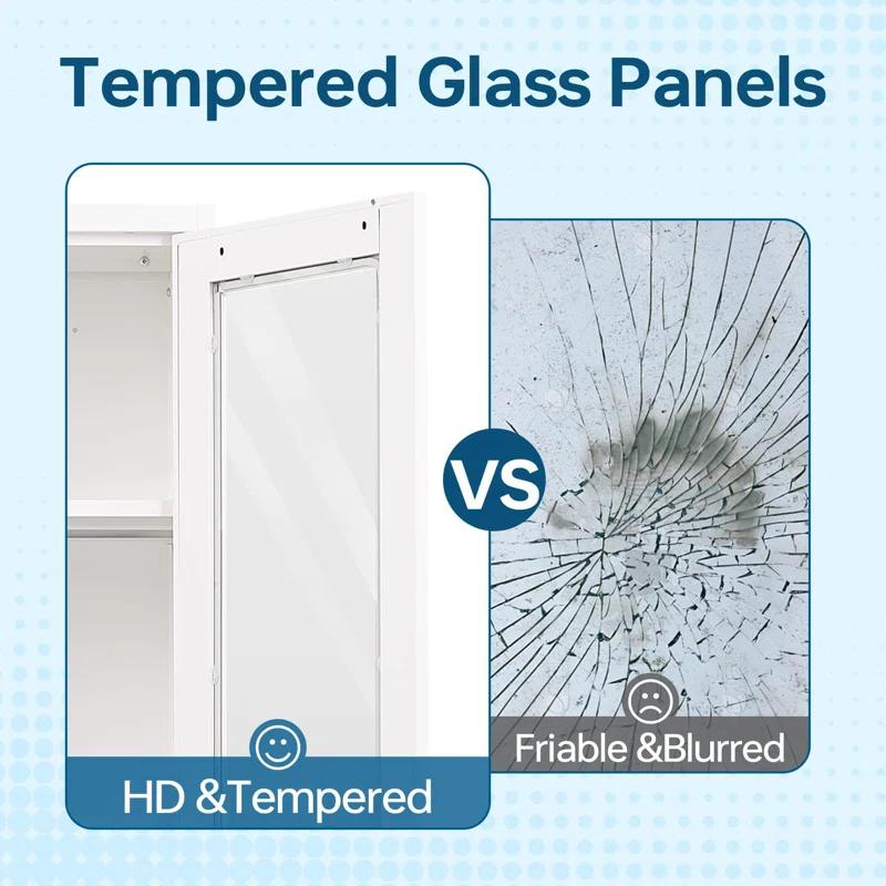 Display Cabinet With Glass Doors, Curio Cabinets With 4 Adjustable Shelves, Locking Glass Cabinet Display Case For Home, Office, Clinic, Pantry, Assemble Required