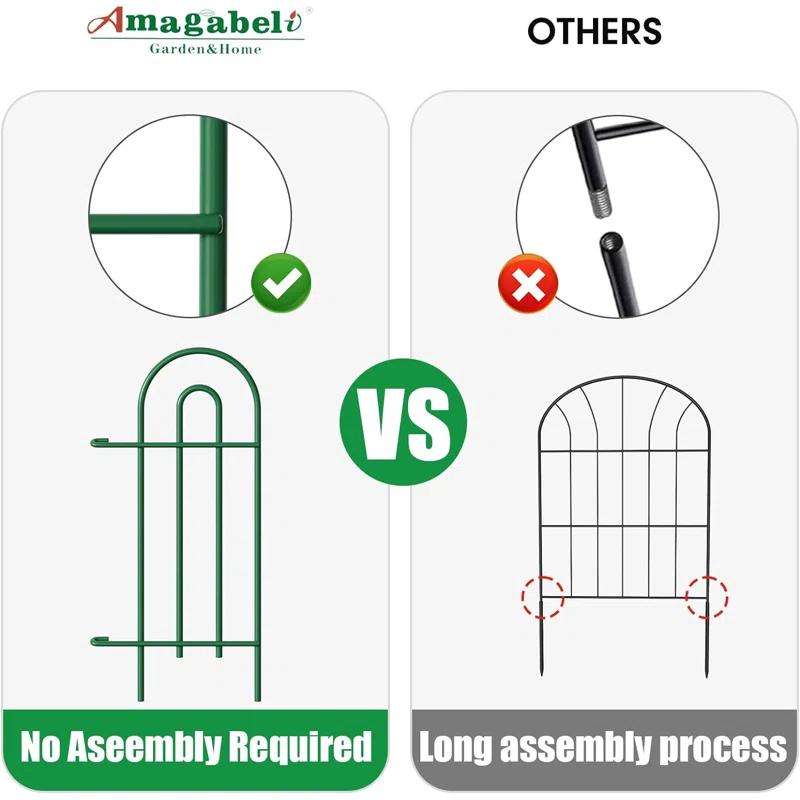Amagabeli 14 panels Decorative Garden Fences and Borders for Dogs 32in(H)×20ft(L) No Dig Metal Fence (Set of 14)