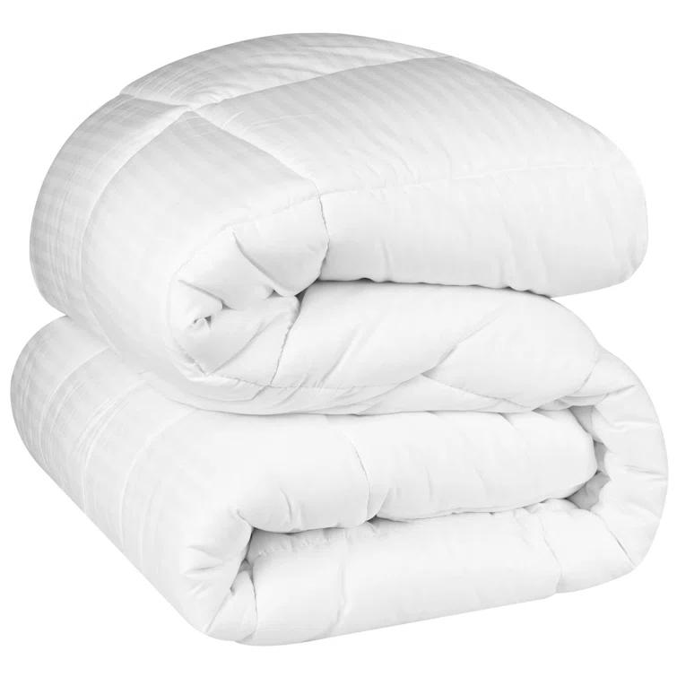 Superior Striped Reversible Box-Quilt Brushed Microfiber Medium Weight Down Alternative Comforter