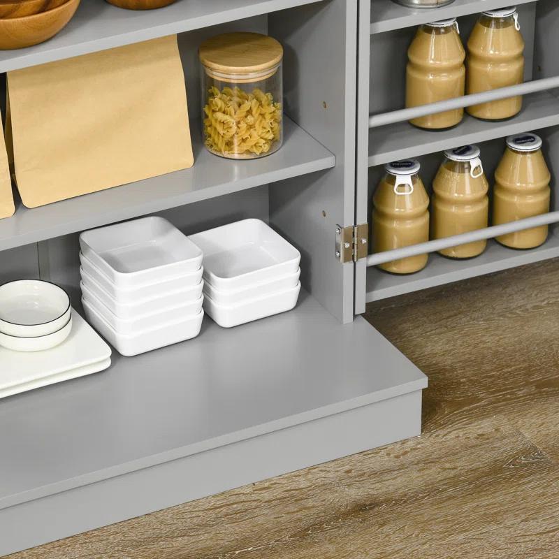 Winston Porter HOMCOM 41" Kitchen Pantry Storage Cabinet, Freestanding Kitchen Cabinet with 12 Door Shelves, Double Doors, 5-tier Shelving and Adjustable Shelves