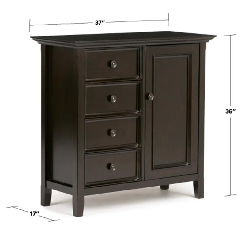 Simpli Home Amherst 32"W Solid Wood 2-Shelf Low Storage Cabinet with Adjustable Shelves and Tapered Legs