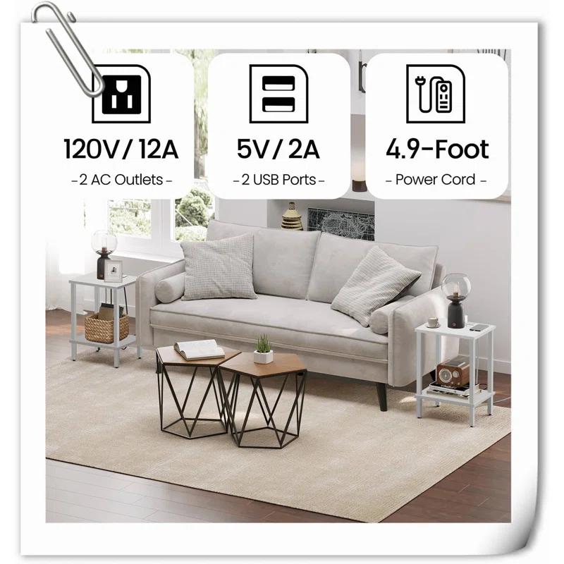End Table With Charging Station, Side Table With USB Ports And Outlets, Nightstand, 2-Tier Storage Shelf, Sofa Table For Small Space, 1 Package(2PCS)