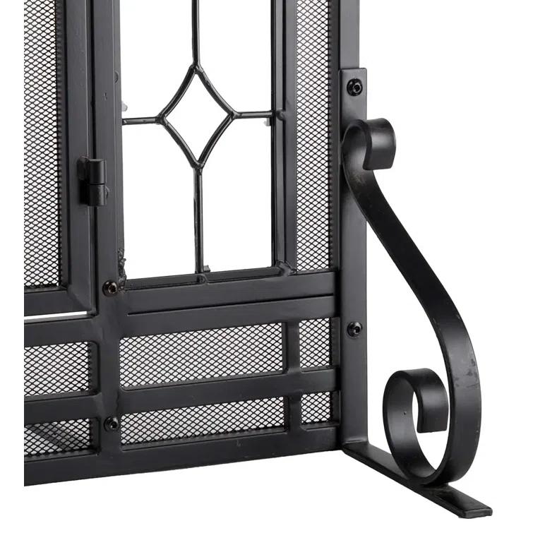 Plow & Hearth Two-Door Fireplace Screen with Tempered Glass Floral Panels