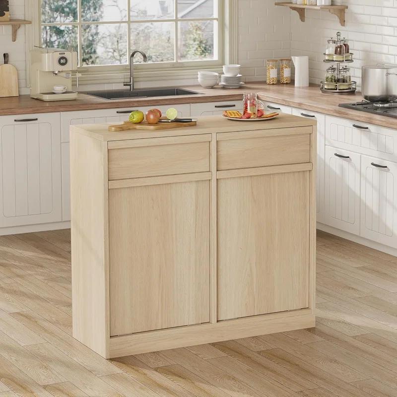 Fashionwu Double Trash Cabinet Tilt Out, Freestanding Trash Can Cabinet With 20 Gallon Storage, Hidden Pet-Proof Garbage Bin Cabinet Laundry Hamper For Kitchen Dining Room Living Room