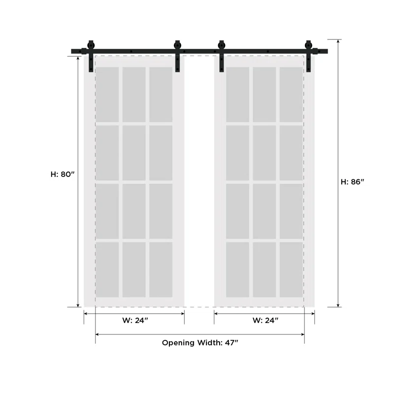 SARTODOORS Quadro Frosted Glass Barn Doors with Installation Hardware Kit