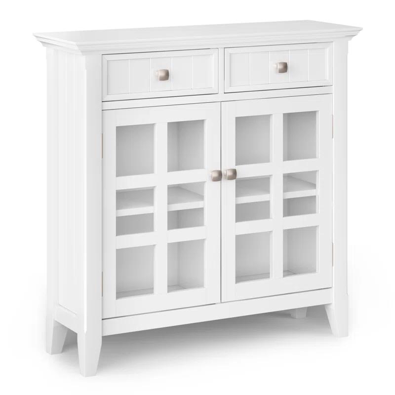 Simpli Home Acadian 36"W Solid Wood 2-Shelf Entryway Storage Cabinet with Glass Doors and 2 Drawers