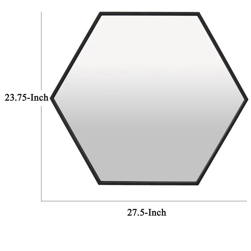 Benjara Lima Decorative Wall Mirror, Hexagon Shaped 24 x 28, Metal Frame