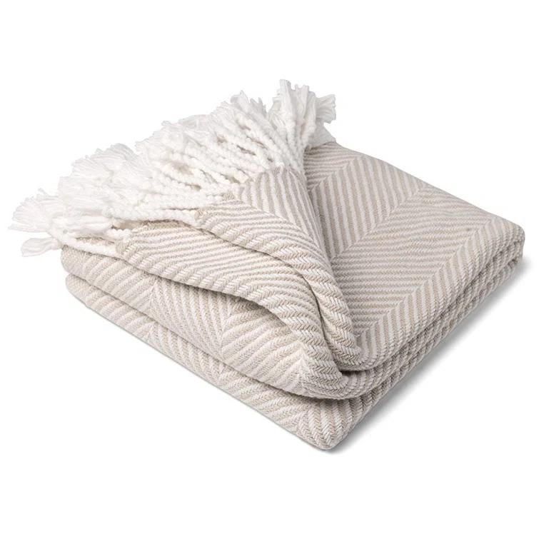 Faribault Mill Coastal Monhegan Cotton Throw With Fringe