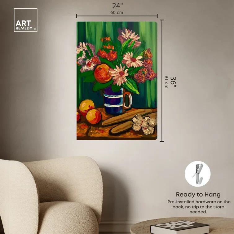 Art Remedy Floral Vase and Fruits