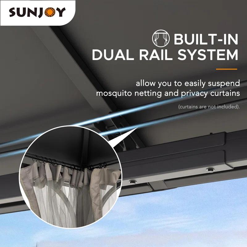 Sunjoy Sunjoy Hardtop Gazebo 12 x 16 ft. Outdoor Gazebo, Heavy Duty Steel Frame Gazebo, Double Tiered Metal Gazebo with Ceiling Hook and Removable Netting Sidewalls