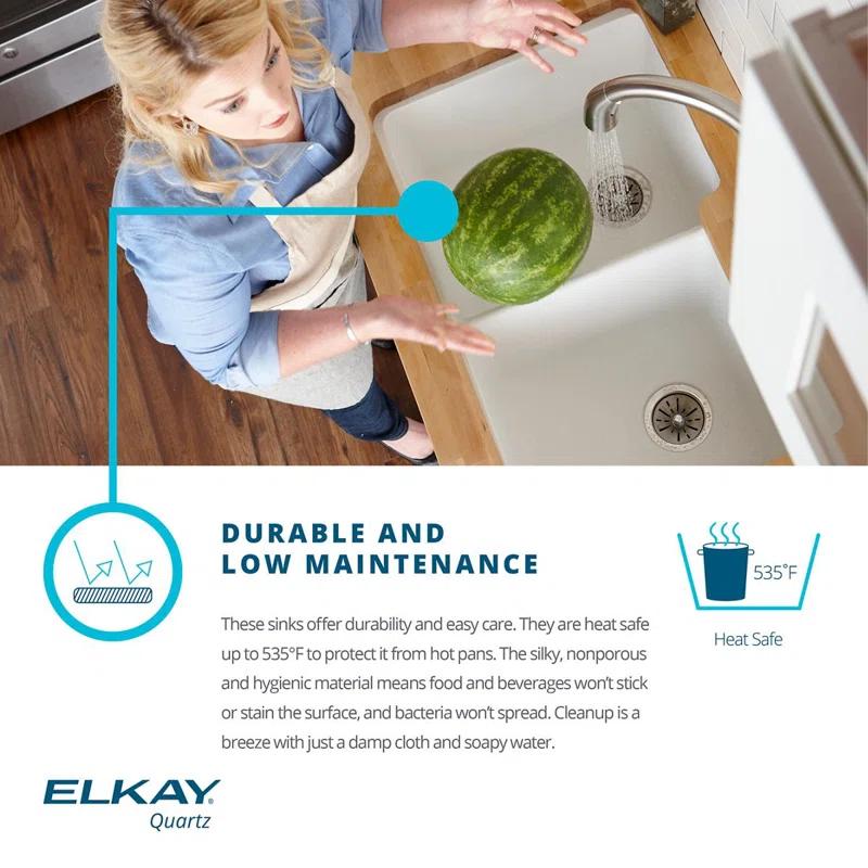 Elkay ELXU3322CN0 Quartz Luxe 33" L x 19" W Double Basin Undermount Kitchen Sink