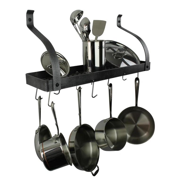 Enclume Handcrafted Gourmet Bookshelf Wall Rack with Curved Arms & 12 Hooks