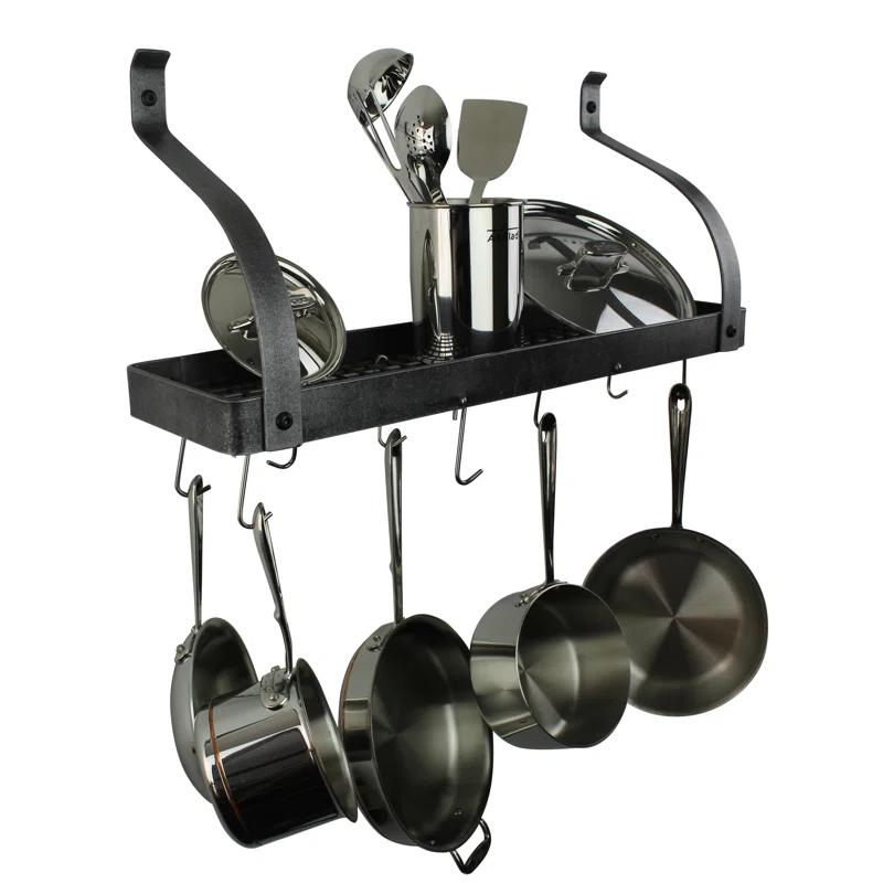 Enclume Handcrafted Gourmet Bookshelf Wall Rack with Curved Arms & 12 Hooks