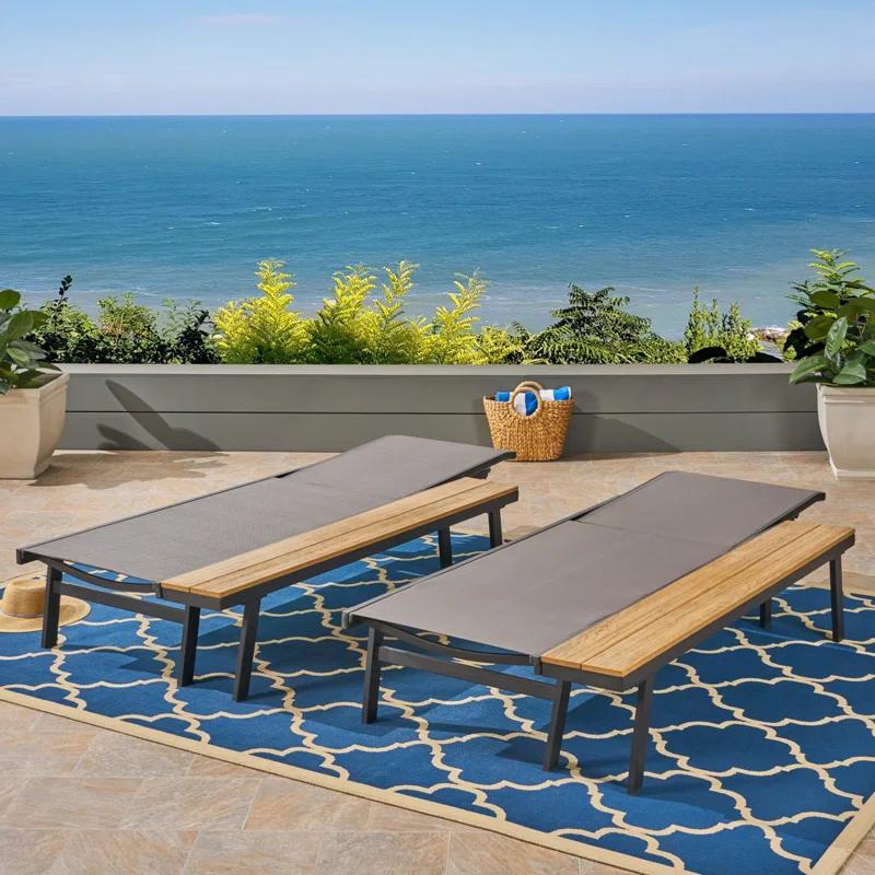 Hokku Designs Waterloo Chaise Lounge With Attached Wood Side Table(Set Of 2)