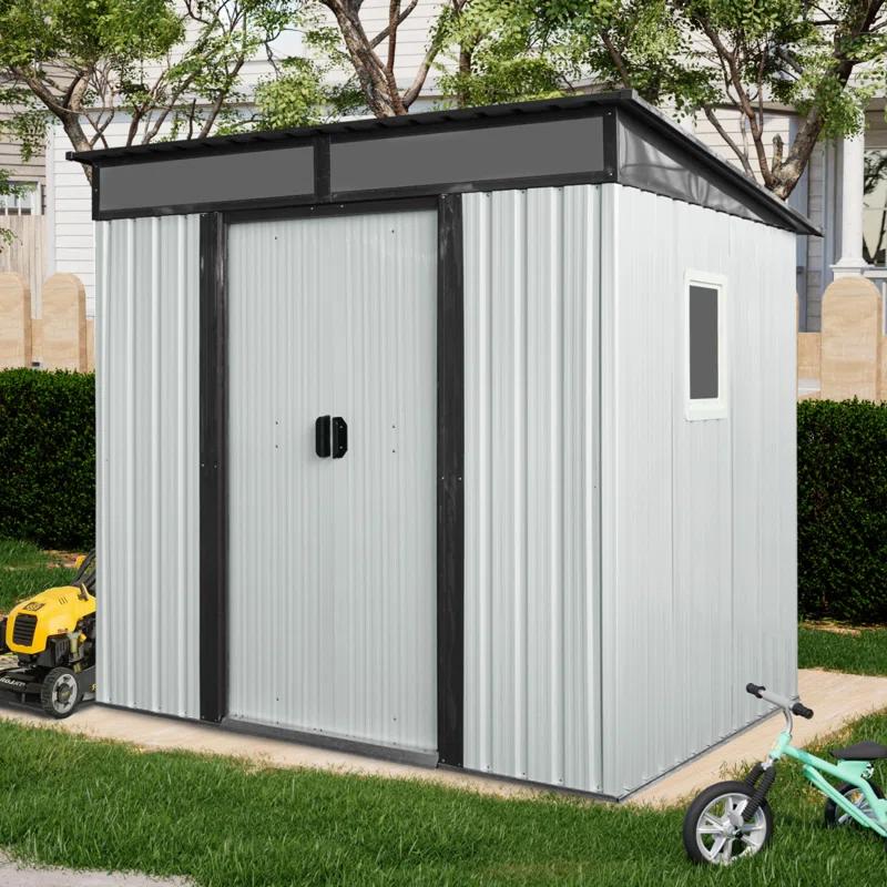 HLILish 6Ft X 5Ft Outdoor Metal Storage Shed With Window And Transparent Plate For Garden, Lawn