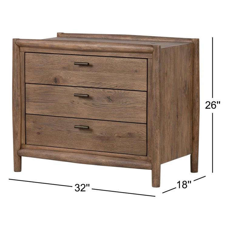 Weathered Oak Rustic 3-Drawer Nightstand