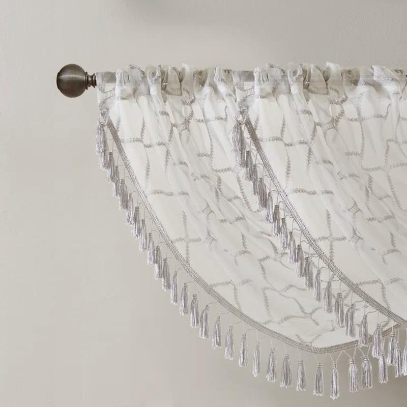 Madison Park Irina Diamond Sheer Embroidered Waterfall Valance