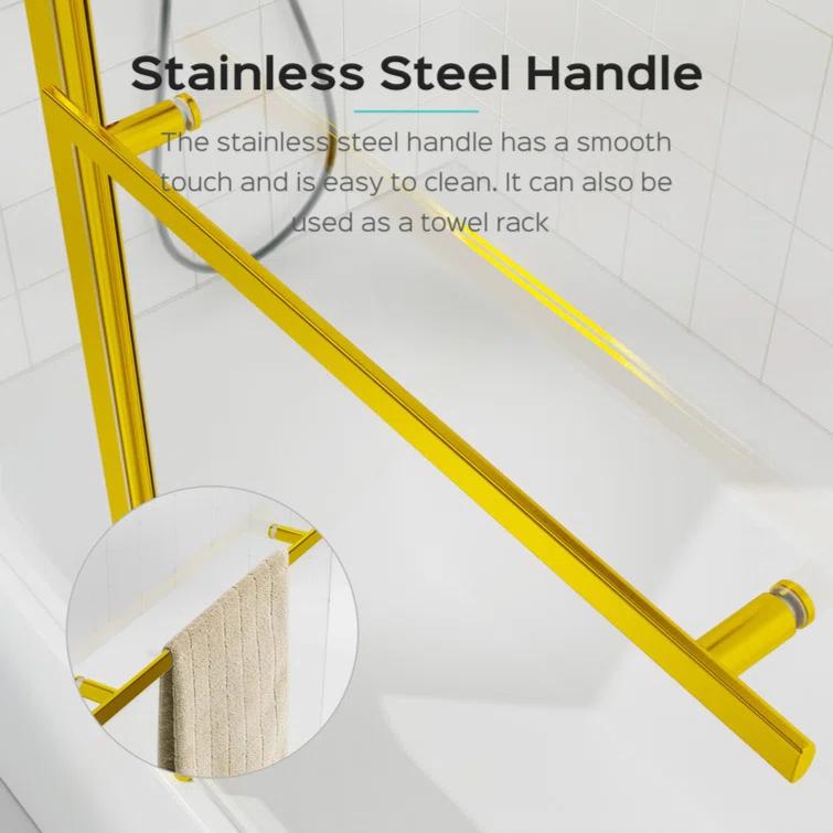 GZMWON 43 in. W * 58 in. H Frameless Folding Shower Doors 1/4" (6mm) Thick SGCC Tempered Glass Door Bathroom Pivot Tub Glass Door