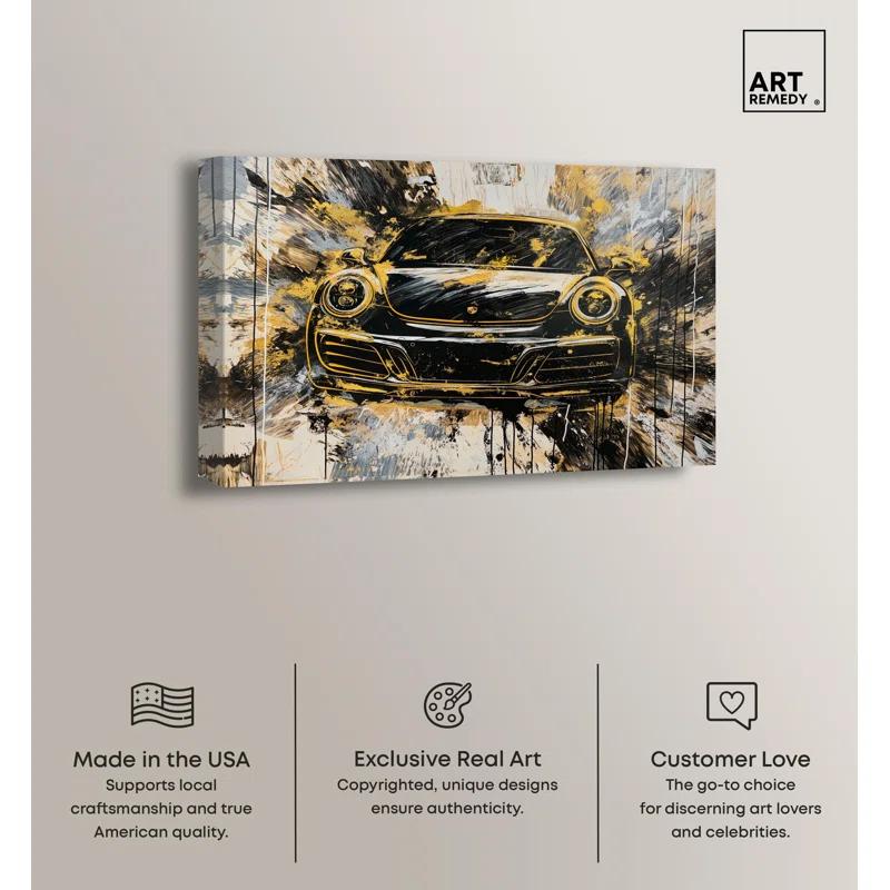 Art Remedy Sleek Yellow Porsche II Canvas Lux Car Paintings by Art Remedy