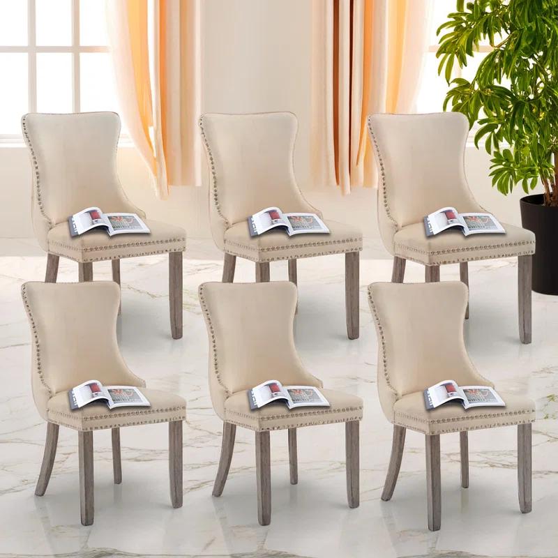 Velvet Upholstered Wing Back Dining Chair (Set of 6)