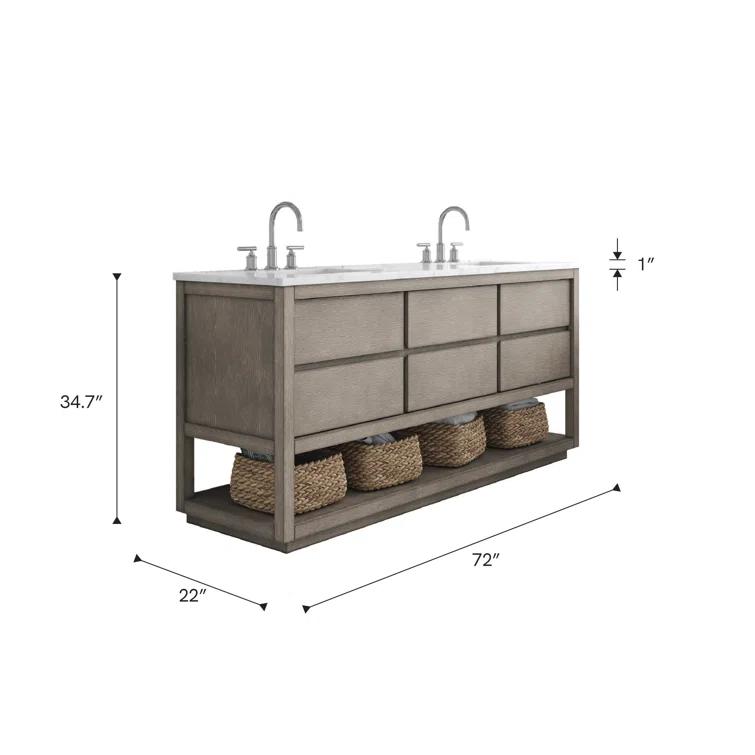 72'' Grey Oak Double Sink Vanity with Carrara Marble Countertop