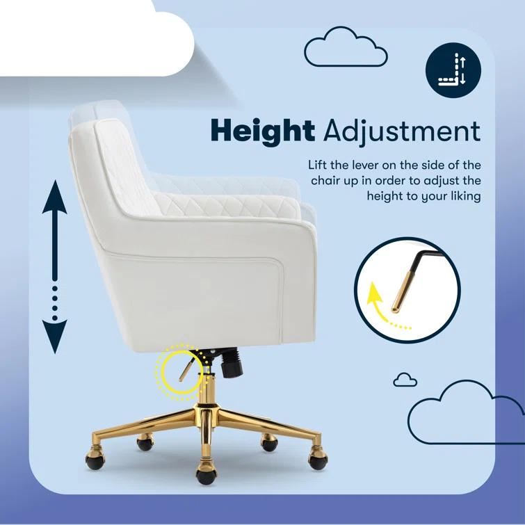 Serta Serta Ashleigh Modern Office Chair, Diamond-Tufted Design, Pocket Coil Cushion, Polished Swivel Base