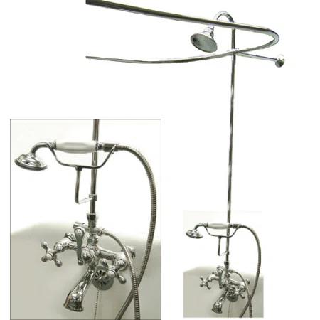 Kingston Brass Vintage Three-Handle 2-Hole Tub Wall Mount Clawfoot Tub Faucet Package with Shower Enclosure and Hand Shower