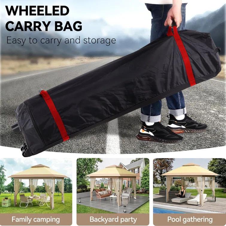 Yuan Home 12'X12' Outdoor Pop-Up Gazebo Canopy Tent With Curtains, Mosquito Netting, 2-Tiered Vented Top, 144 Sq. Ft. Shelter For Patio & Backyard Parties