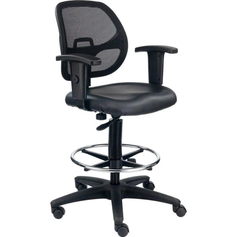 Interion Traditional Backed Adjustable Height Ergonomic Lab Stool with Footring Wheels
