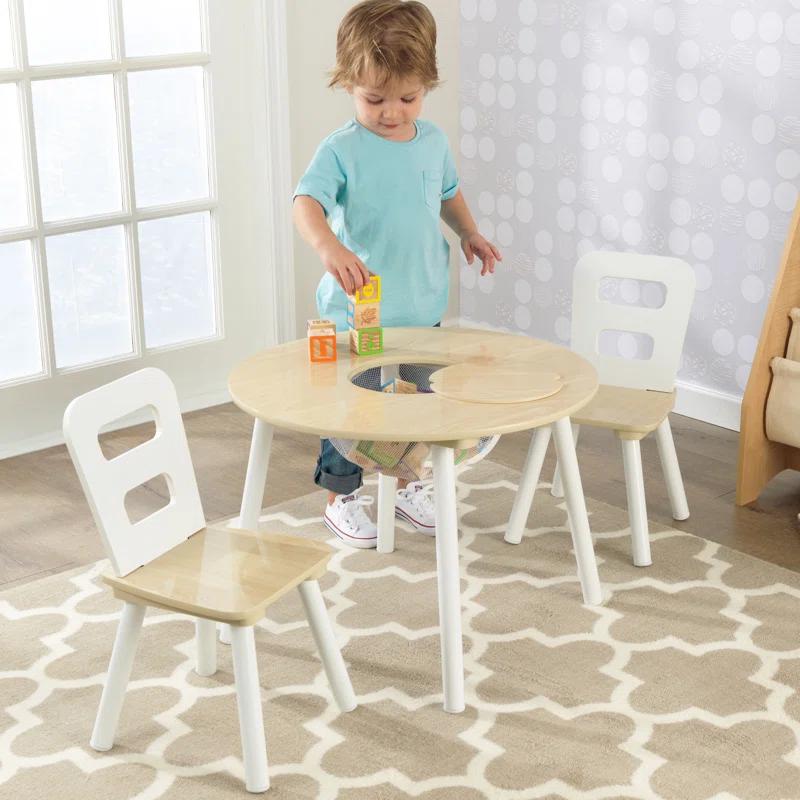 KidKraft Kids' Wooden Round Storage Table & 2 Chair Set - Natural & White