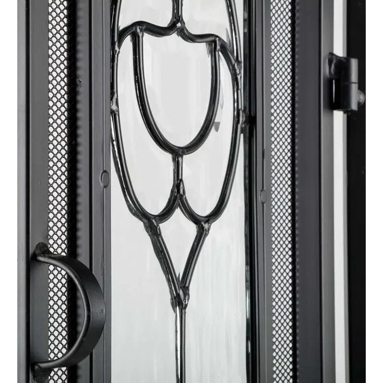 Plow & Hearth Two-Door Fireplace Screen with Tempered Glass Floral Panels