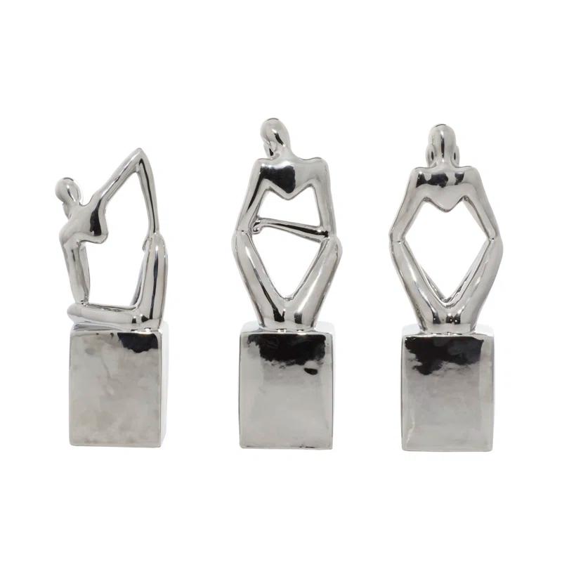 CosmoLiving by Cosmopolitan Porcelain Ceramic Sitting Thinker People Decorative Sculpture Set