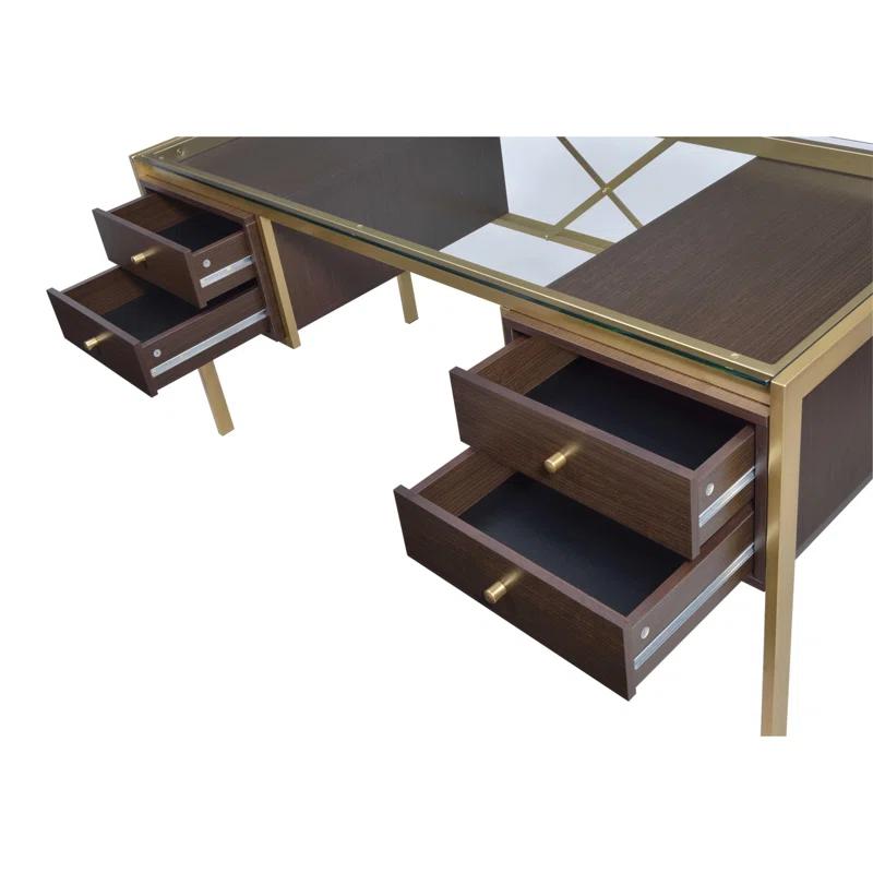 Everly Quinn Solid Wood Top Metal Base Writing Desk