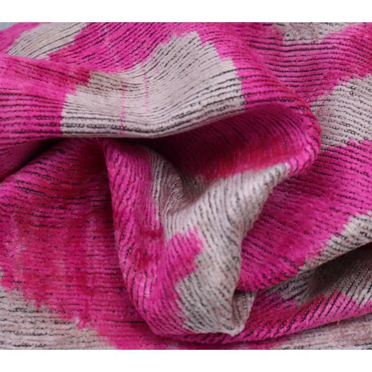 Vibrant Pink and Beige Velvet Geometric Trellis Throw Pillow