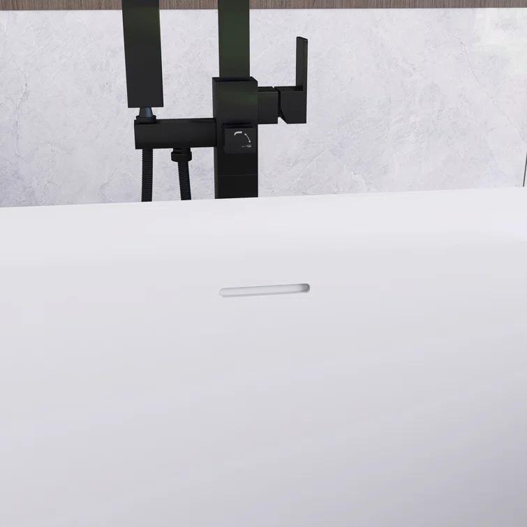 JimsMaison 59'' Acrylic Freestanding Soaking Bathtub In Glossy White JMUBBT21-59GW