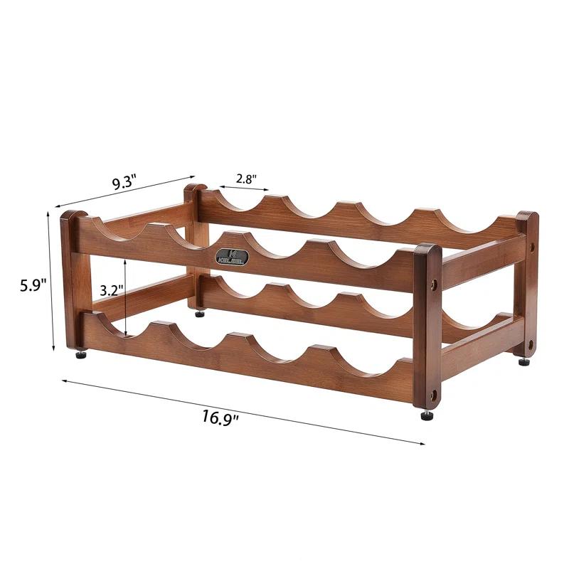 K KELBEL 8 Bottle Solid Wood Tabletop Wine Bottle Rack in Brown