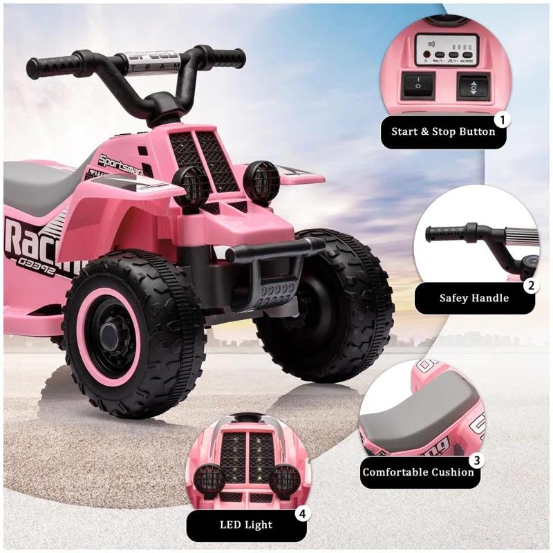 Hetoy 6V Kids Ride On Electric ATV With LED Headlights