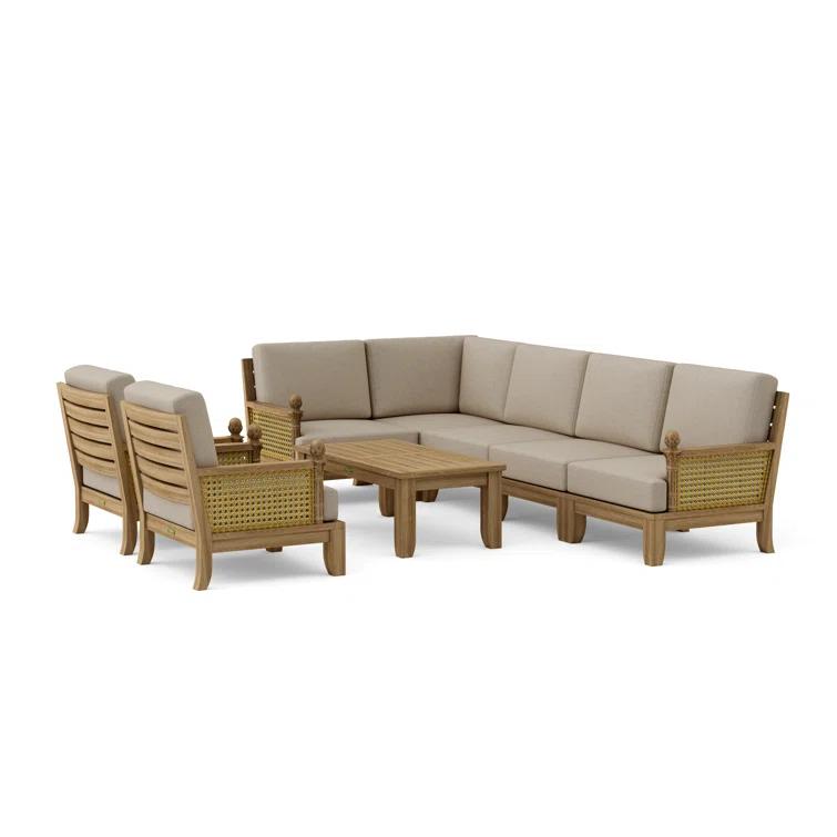 Anderson Teak Luxe Teak 7 - Person Modular Patio Conversation Sets with Sunbrella® Cushions