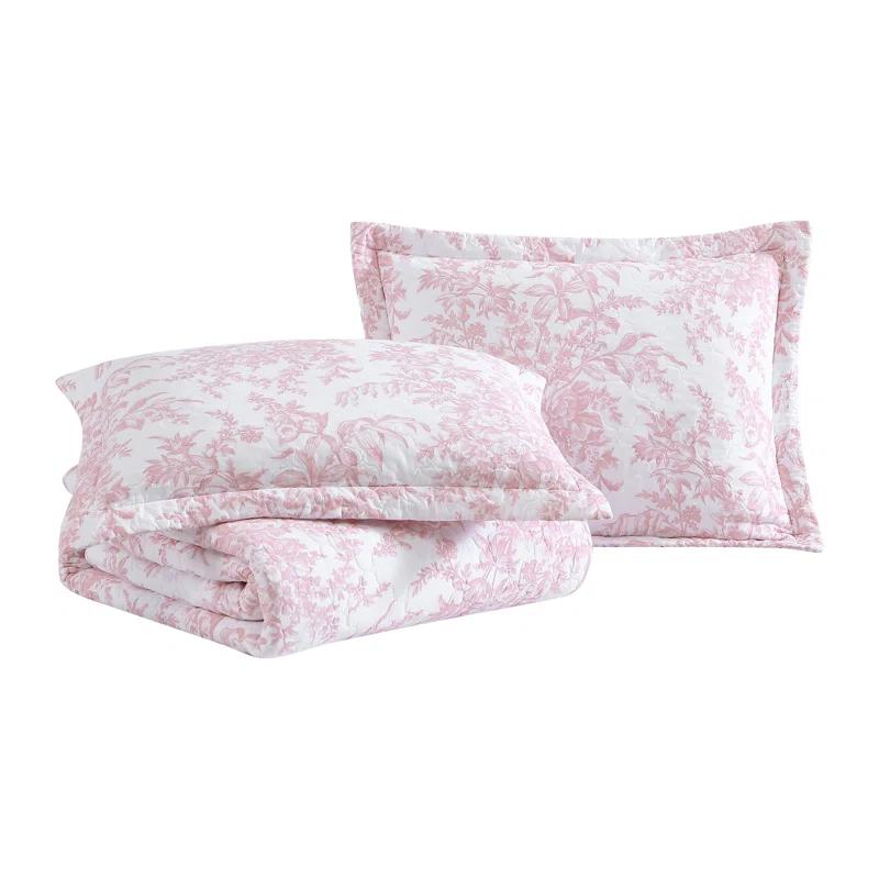 Laura Ashley Bedford Pink Cotton Reversible Quilt Set