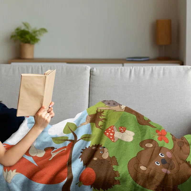 Ambesonne Ambesonne Forest Friends Fleece Throw Blanket Woodland Fauna Multicolor