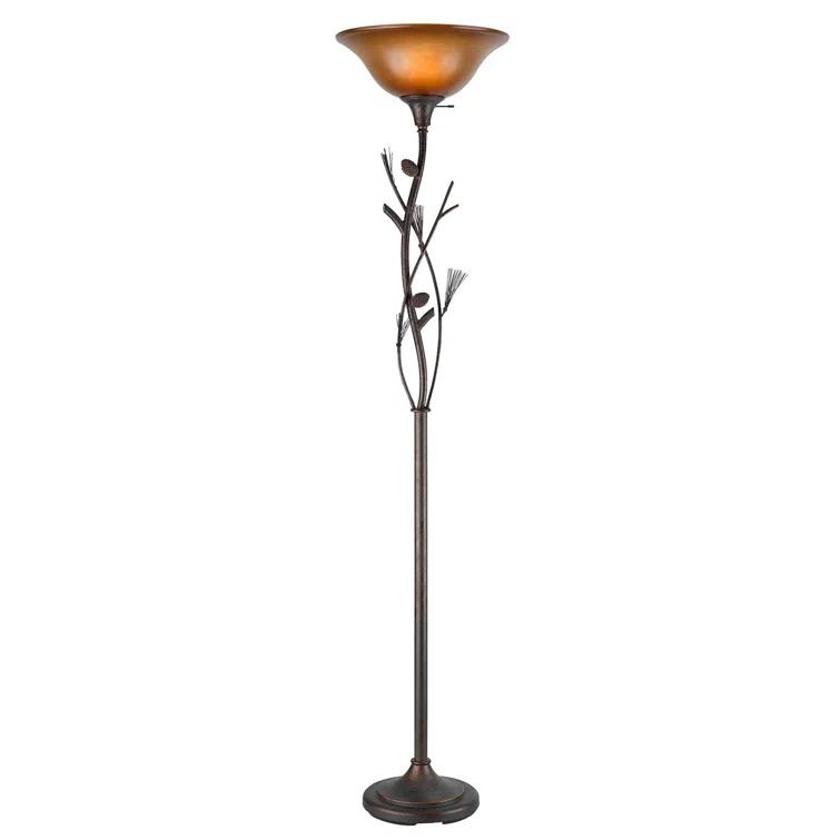 Wildon Home® 72" Rusted Torchiere Floor Lamp With Brown Frosted Glass Dome Shade