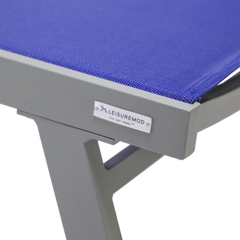 LeisureMod Outdoor Metal Chaise Lounge with Table (Set of 2)